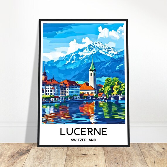 Lucerne Travel Print Poster Swiss Art Switzerland Lover Gift Wall Hanging Home Office Decor Illustration