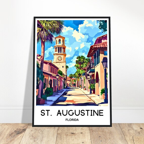 St Augustine Travel Print Poster Art Florida Lover Gift Wall Hanging Home Office Room Desk Decor Illustration