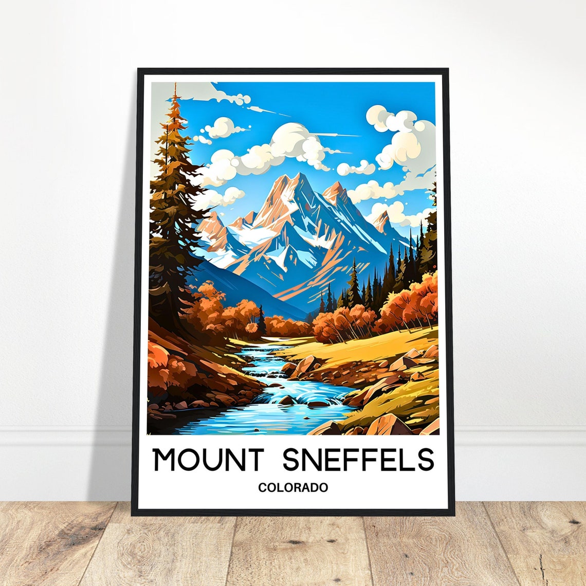 Mount Sneffels Colorado Twin Peaks Autumn Creek Travel Art Poster