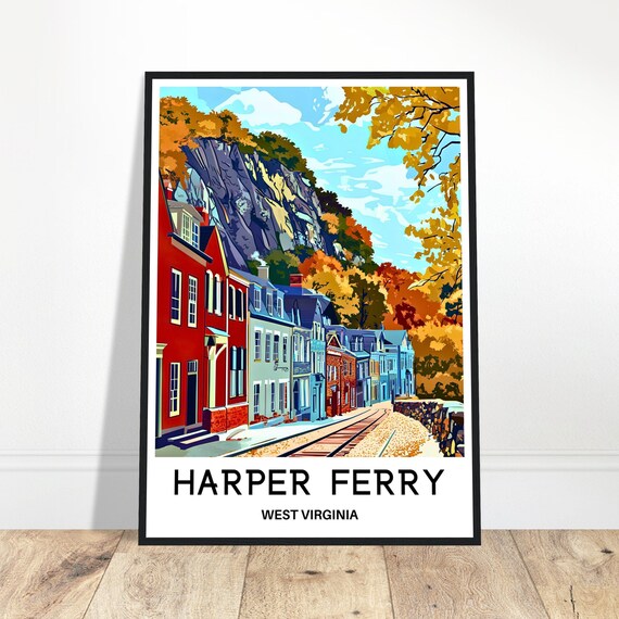 Harpers Ferry Travel Print Poster Art West Virginia Lover Gift Wall Hanging Illustration Home Office Decor