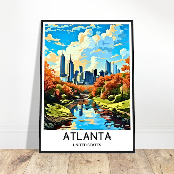 Atlanta United States Travel Poster Autumn Skyline over the River