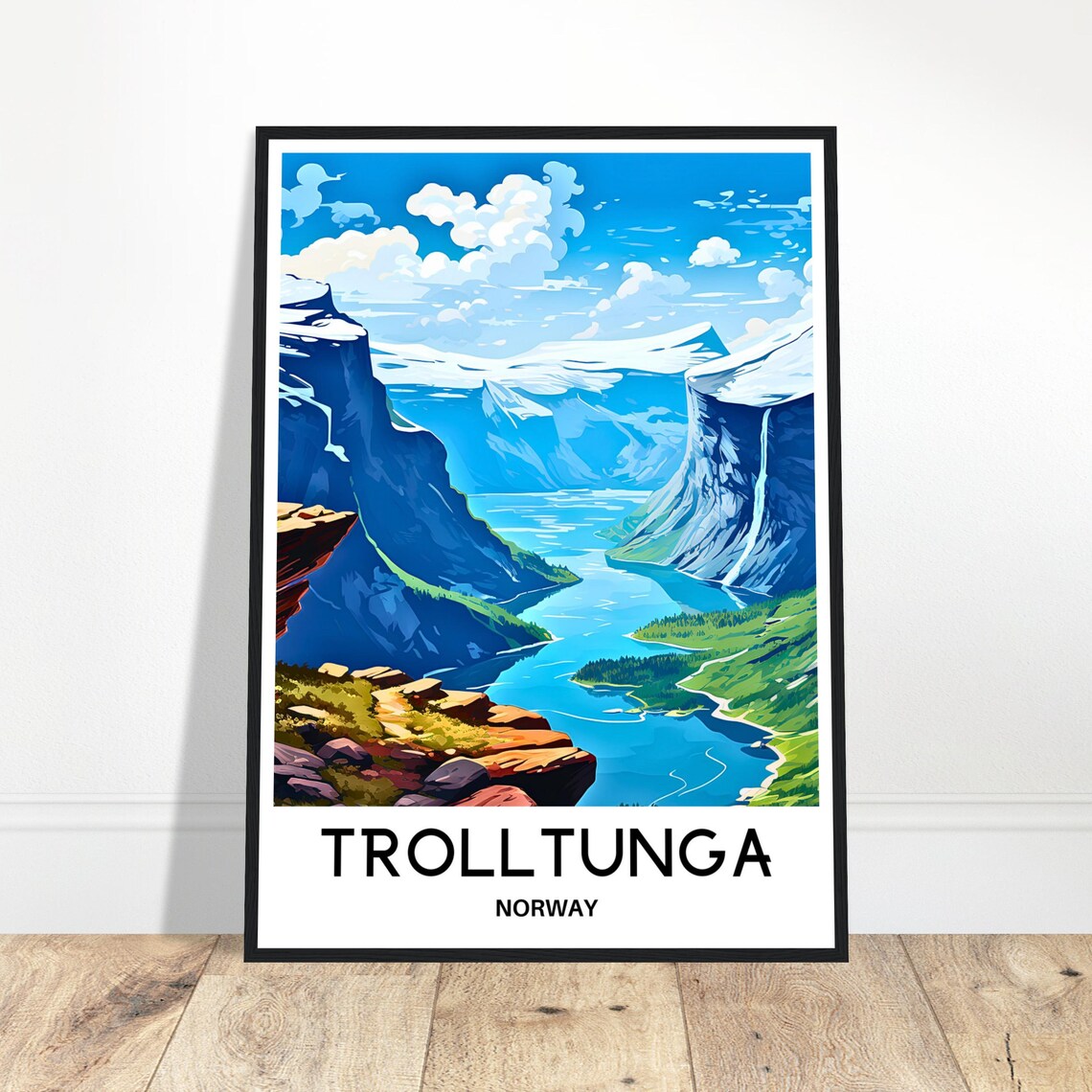 Trolltunga Norway Fjord Cliff Panorama Dramatic Travel Poster