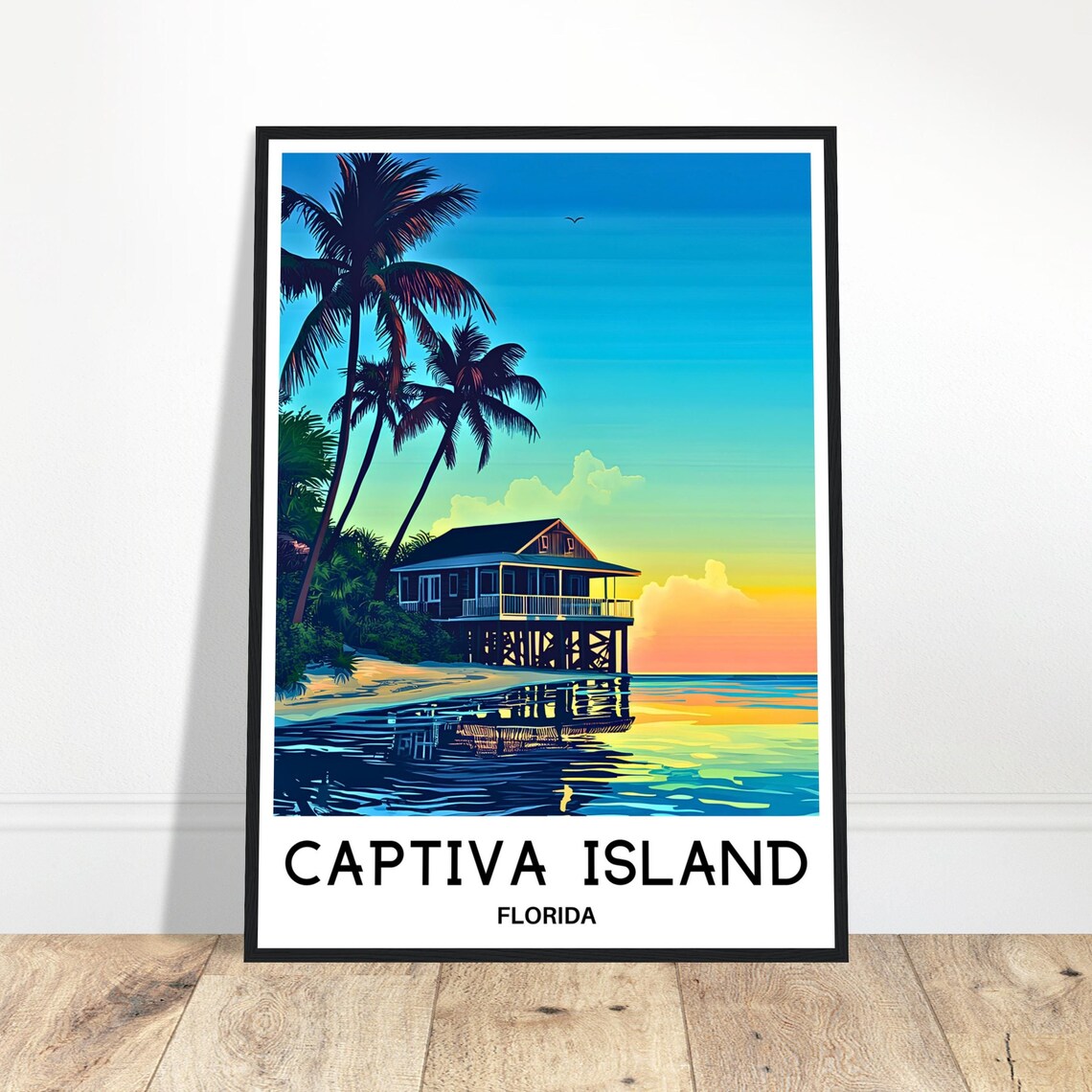 Captiva Island Florida Sunset Stilt House Beach Travel Poster