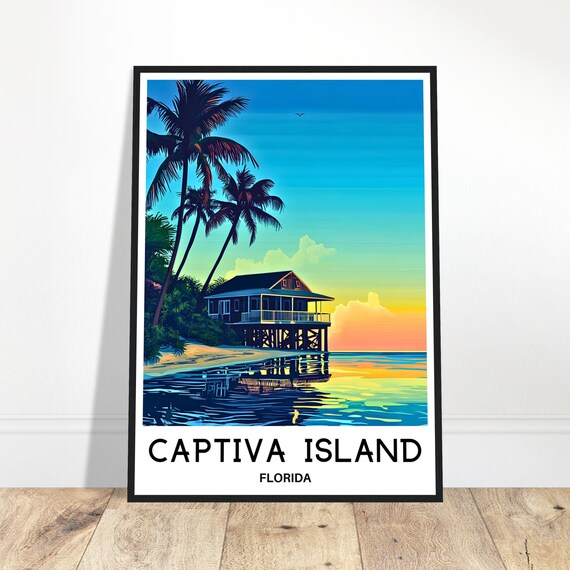 Captiva Island Florida Sunset Stilt House Beach Travel Poster