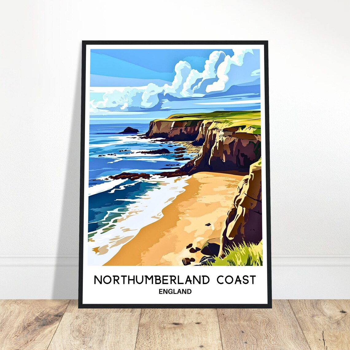 Northumberland Coast England Beach Cliffs Coastal Travel Poster