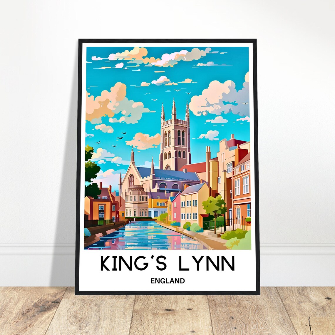 Kings Lynn England Riverside Cathedral Vintage Norfolk Travel Poster