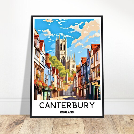 Canterbury Travel Print Poster English Art England Lover Gift Wall Hanging City Illustration Home Office Room Decor