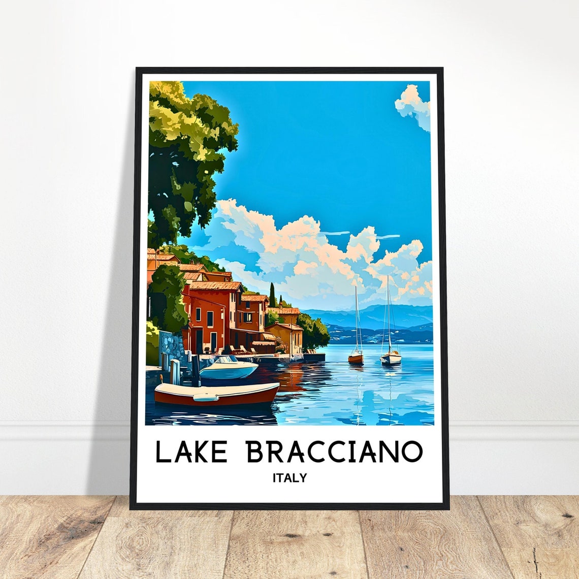 Lake Bracciano Travel Print Lake Bracciano Poster Italian Art Print Italy Lover Gift Italy Wall Hanging Art Lake Bracciano Illustration
