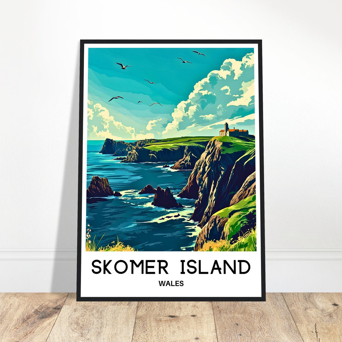 Skomer Island Travel Print Skomer Island Poster Welsh Art Print Wales Lover Gift Wall Hanging Art Skomer Island Illustration Home Decor