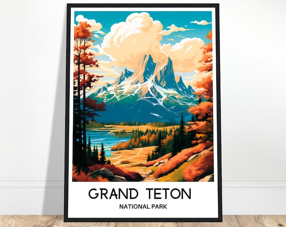Grand Teton National Park Autumn Peaks and Lake Travel Poster