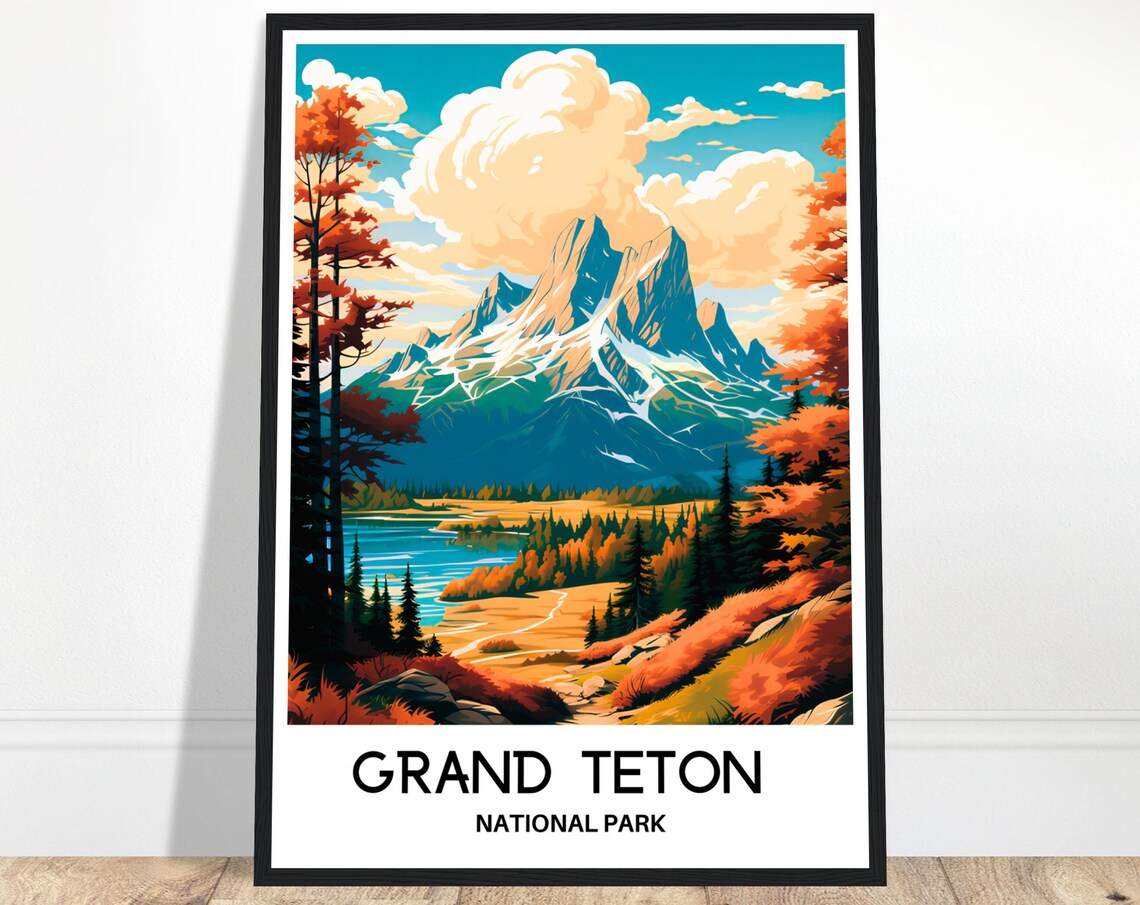 Grand Teton National Park Autumn Peaks and Lake Travel Poster