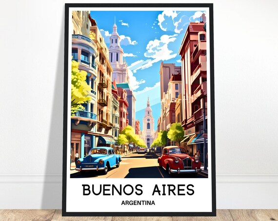 Buenos Aires Classic Cars Avenida Church Historic Travel Poster