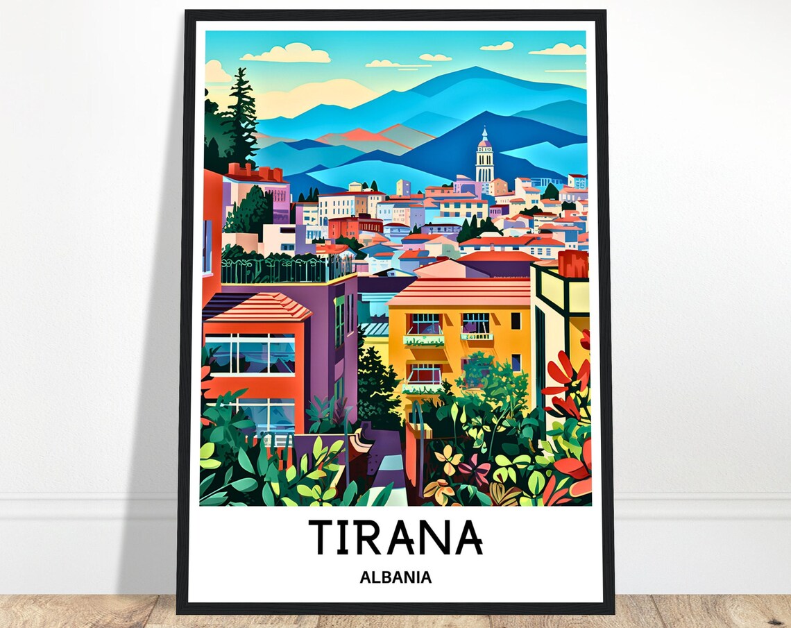 Tirana Travel Poster, Albanian City Illustration