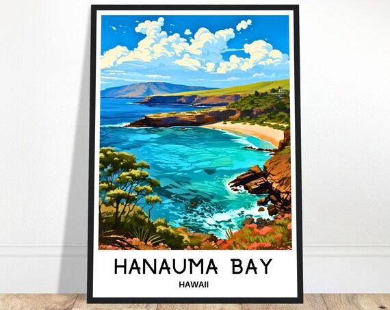 Hanauma Bay Travel Print Poster Hawaiian Art Hawaii Lover Gift Wall Hanging Illustration Home Office Desk Decor