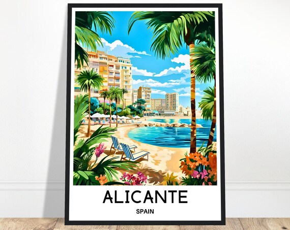 Alicante Travel Print Poster Spanish Art Spain Lover Gift Wall Hanging Home Office Desk Decor City Illustration