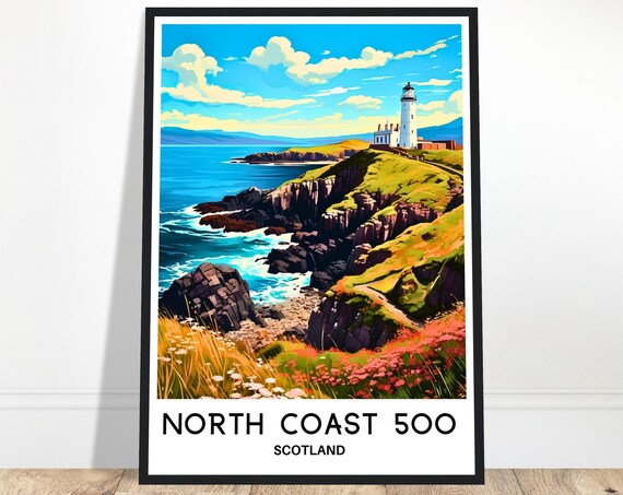 North Coast 500 Travel Print Poster Scottish Art Scotland Lover Gift Wall Hanging Illustration Home Decor
