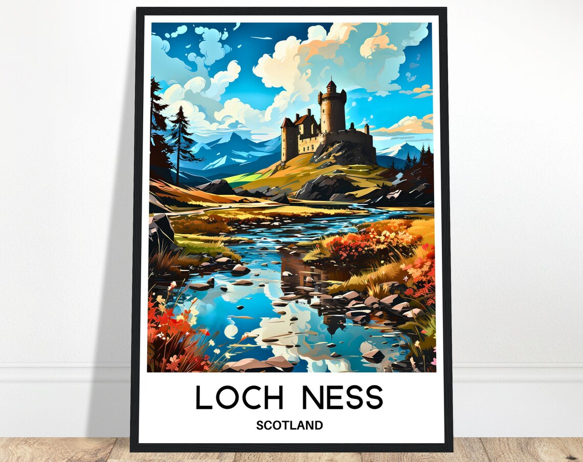 Loch Ness Scotland Highlands Castle Lochside Landscape Travel Poster