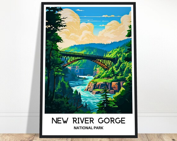 New River Gorge National Park Travel Print Bridge Poster Art West Virginia Lover Gift Wall Illustration