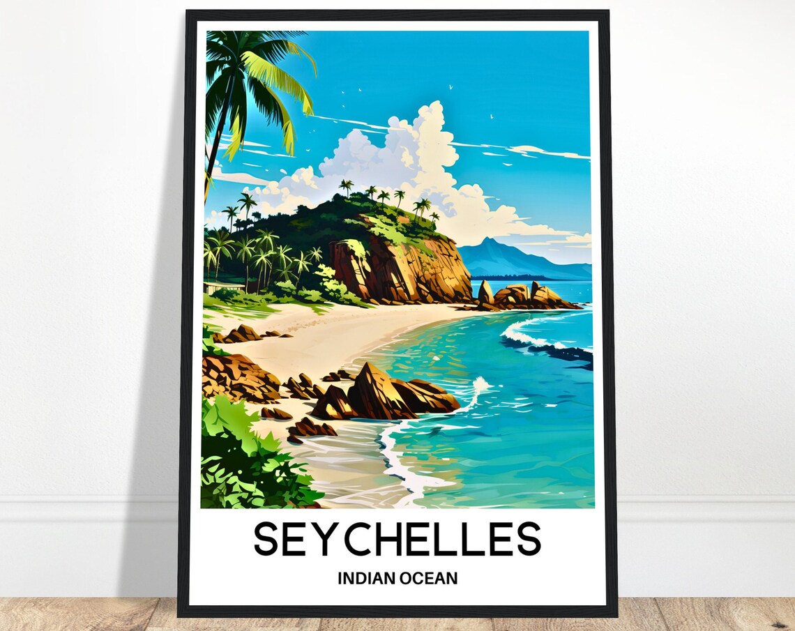 Seychelles Tropical Beach Granite Rocks Indian Ocean Travel Art Poster