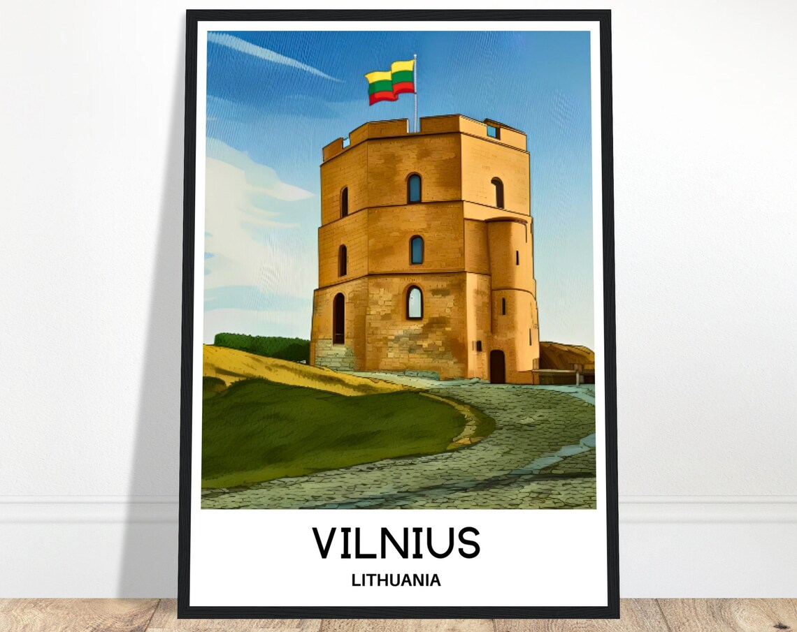 Vilnius Gediminas Castle Tower Lithuanian Flag Travel Poster