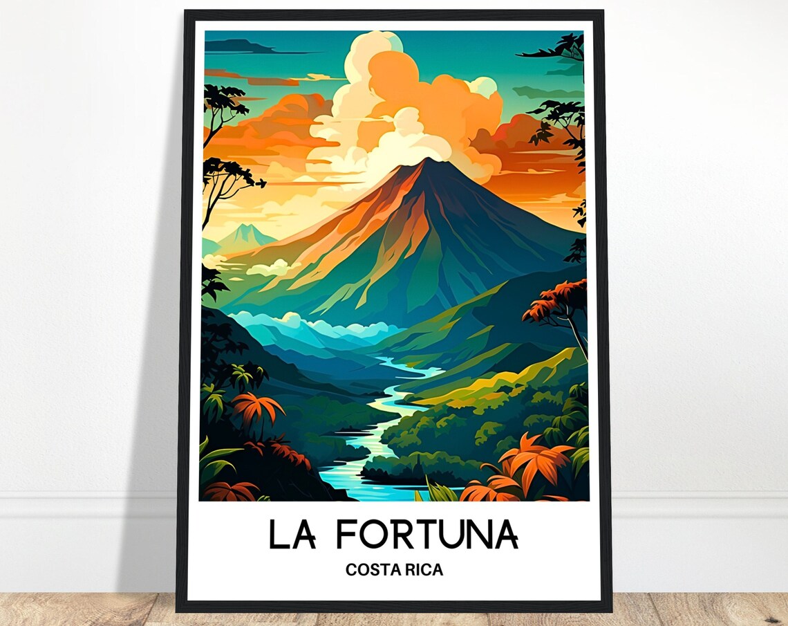 La Fortuna Costa Rica Arenal Volcano Sunset Jungle Landscape Poster