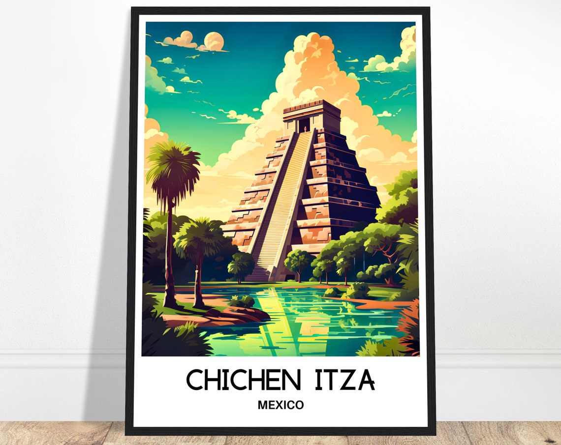 Chichen Itza Mexico Ancient Mayan Pyramid Ruins Travel Poster