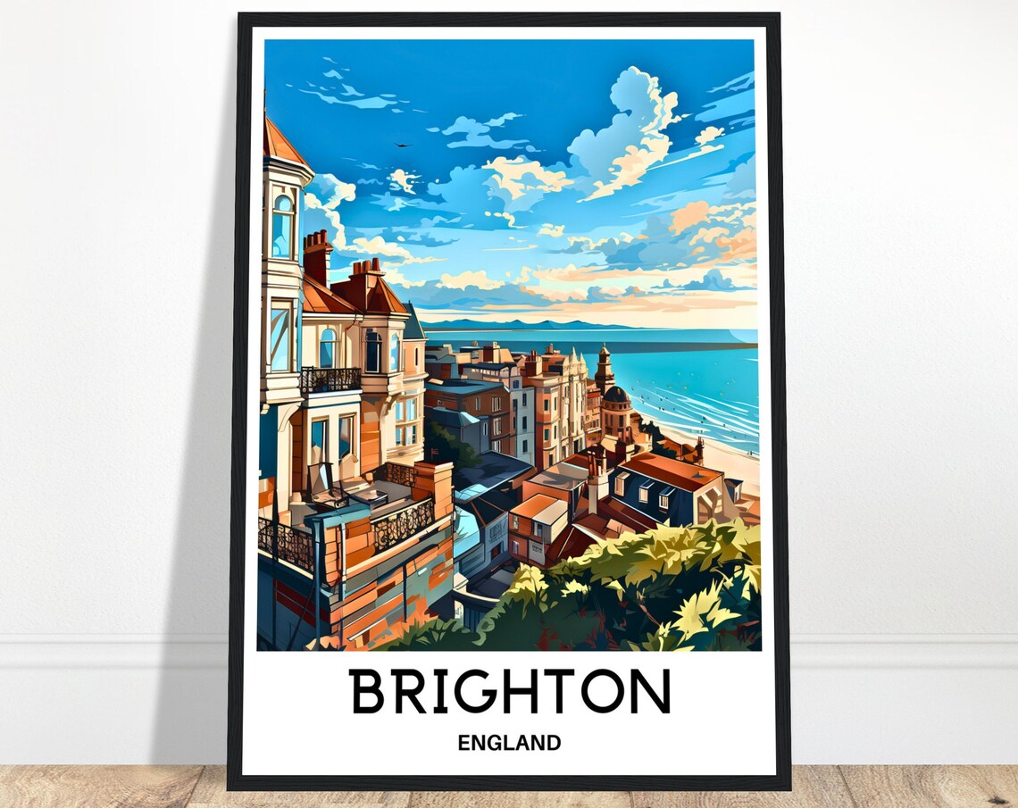 Brighton England Coastal City Illustration Vintage Travel Poster Art