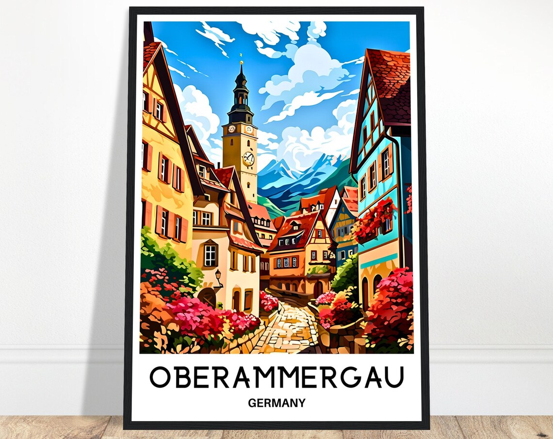 Oberammergau Travel Poster, German Place Art