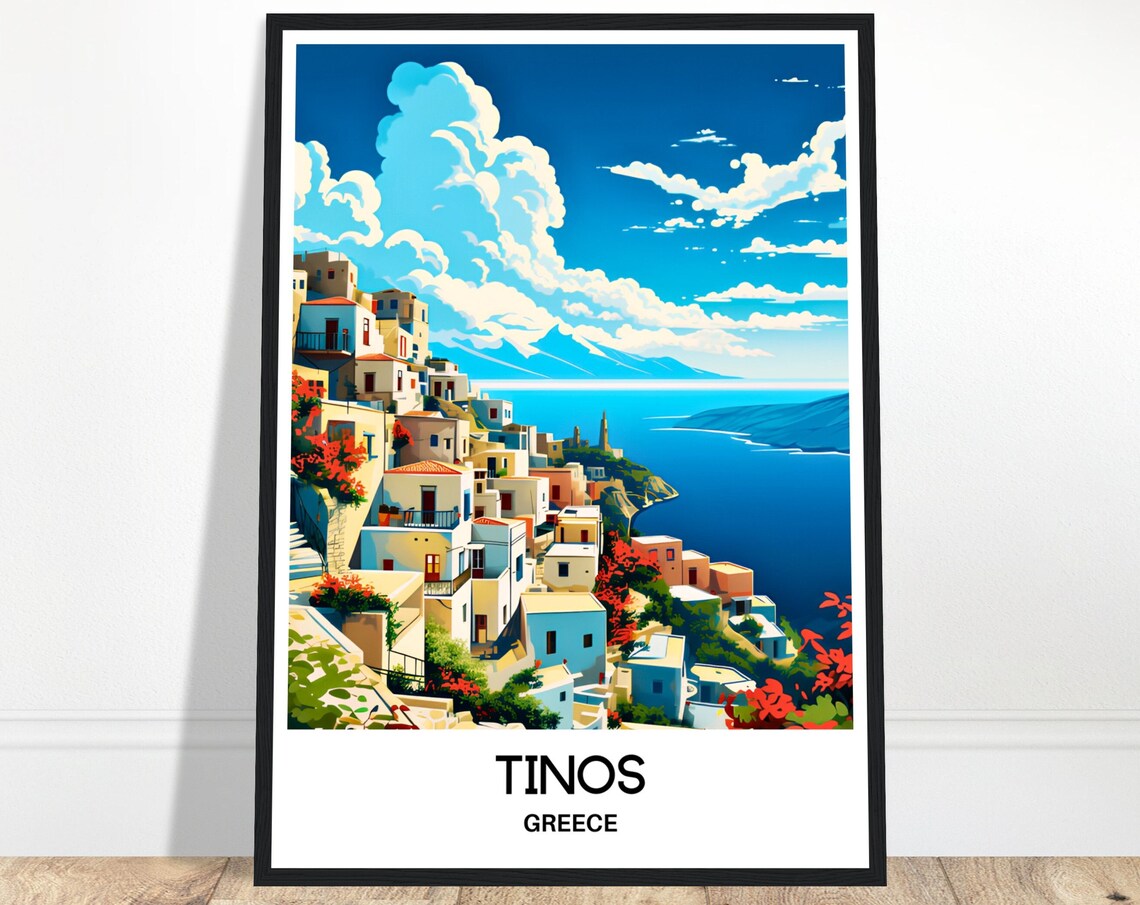 Tinos Travel Print Tinos Poster Greek Art Print Greece Lover Gift Wall Hanging Art Home Office Decor Tinos Island Illustration