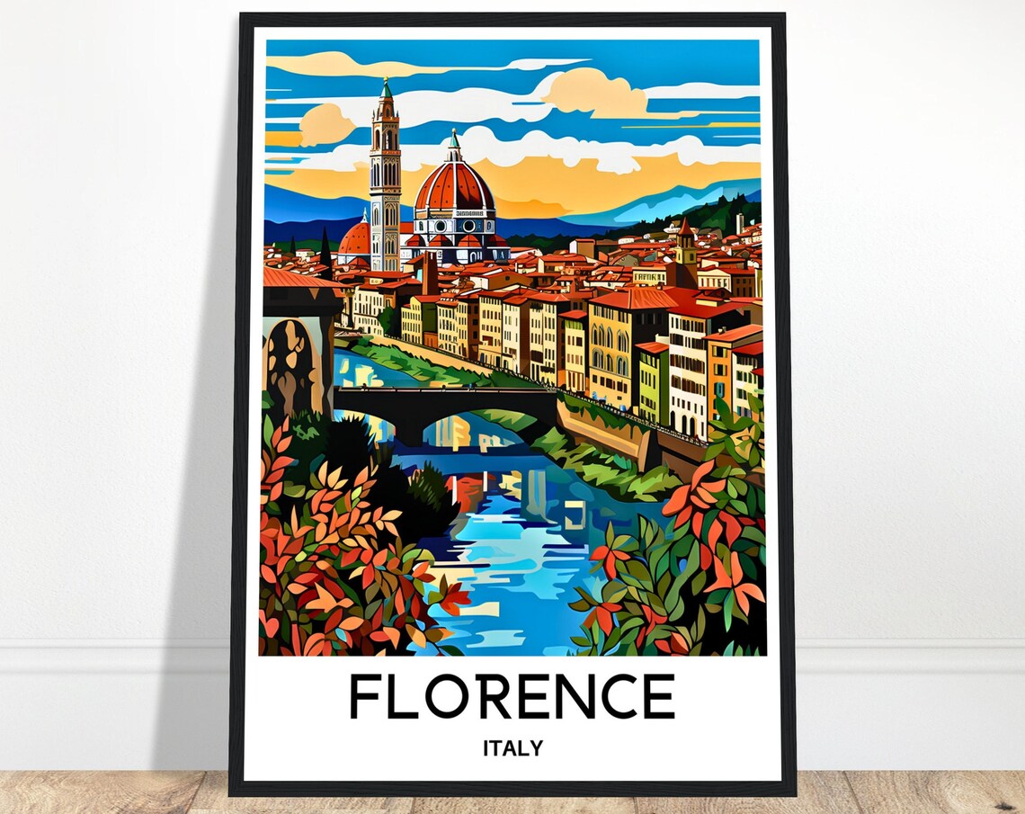 Florence Italy Duomo Arno River Beautiful Autumn Travel Poster