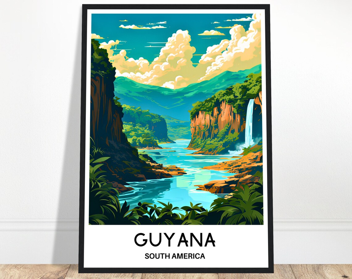Guyana Rainforest Waterfall River Gorge South America Travel Poster