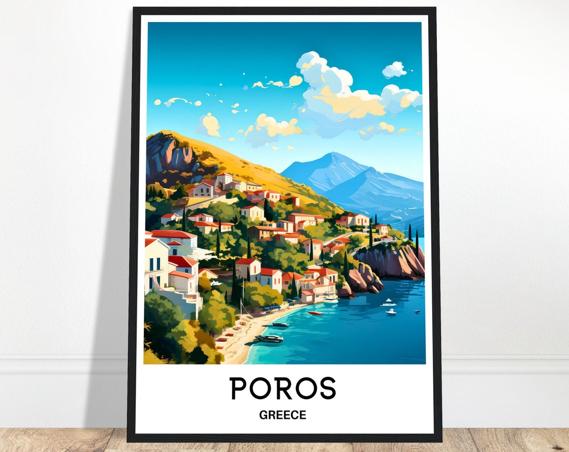Poros Travel Print Poros Poster Greek Art Print Greece Lover Gift Wall Hanging Art Home Office Decor Poros Island Illustration