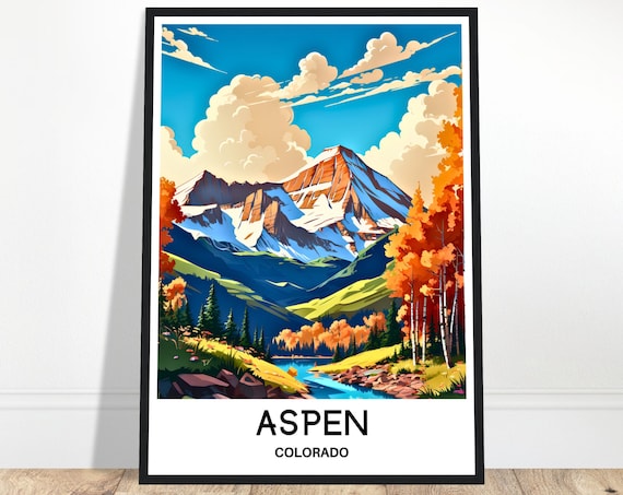 Aspen Colorado Autumn Mountain Lake Fall Foliage Travel Poster