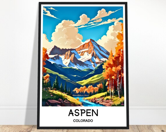 Aspen Travel Print City Poster Art America Lover Gift Wall Hanging Home Office Decor Colorado Illustration
