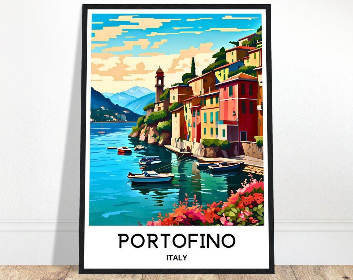 Portofino Travel Print Portofino Poster Italian Art Print Italy Lover Gift Wall Hanging Art Home Office Desk Decor Positano Illustration