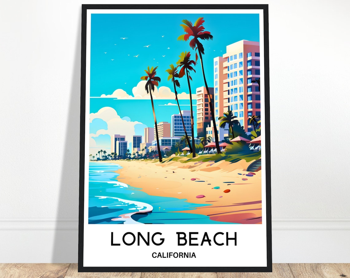 Long Beach California Beach Skyline Summer Travel Art Poster