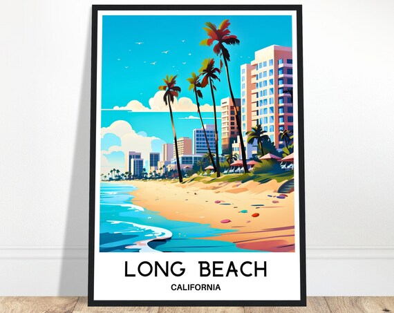 Long Beach Travel Print Poster Art Lover Gift Wall Hanging City Illustration
