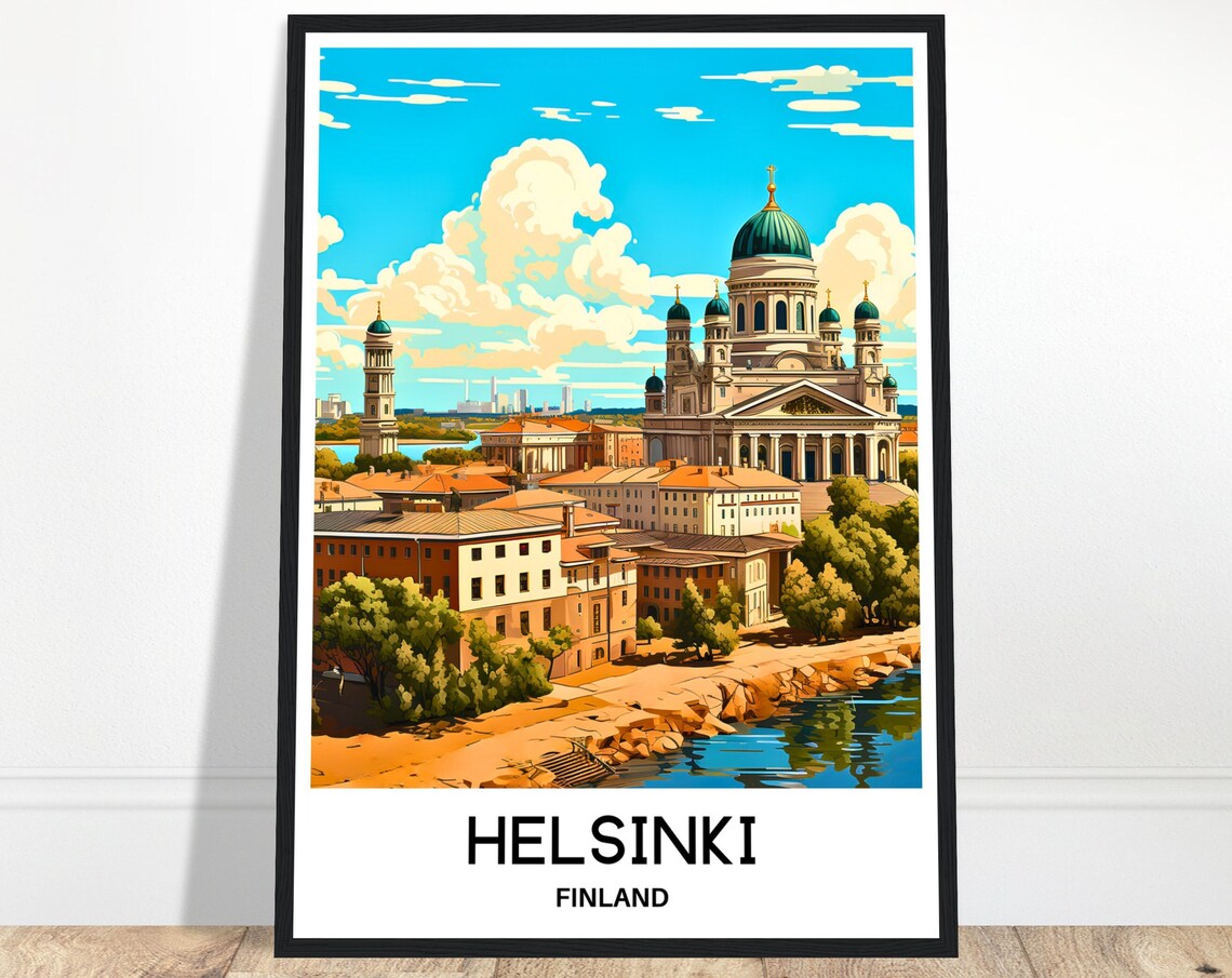 Helsinki Finland Cathedral Harbor Cityscape Travel Art Poster