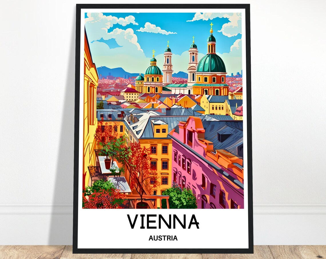 Vienna Austria Baroque Rooftops Domes Imperial City Travel Poster