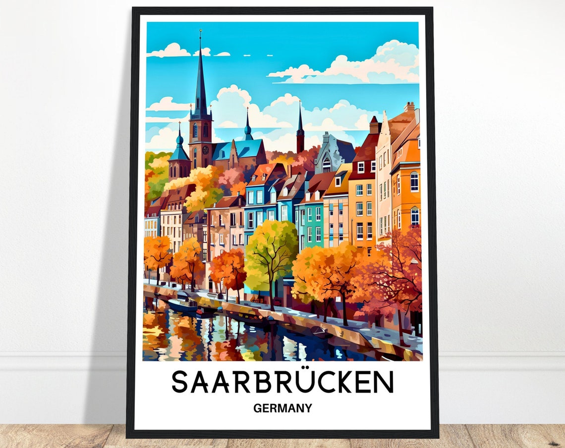 Saarbrucken Travel Print Saarbrucken Poster German Art Print Germany Lover Gift Wall Hanging Art Home Decor Saarbrucken Town Illustration