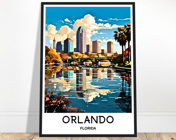 Orlando Travel Print Poster Art Florida Lover Gift Wall Hanging Home Office Desk Decor Illustration