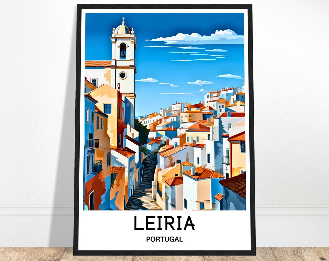 Leiria Portugal Old Town Church Street Colorful Travel Poster