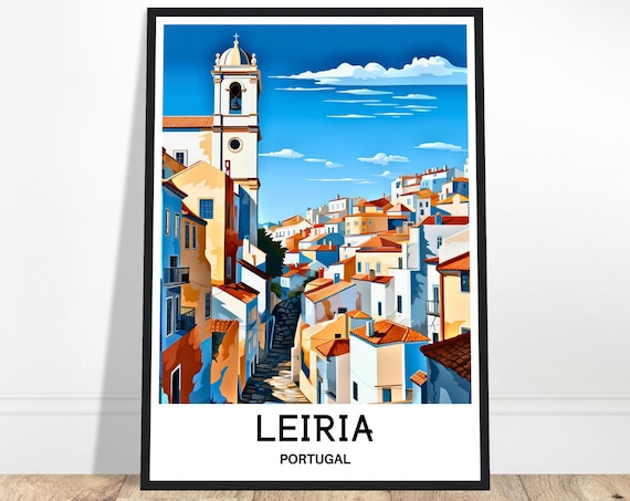 Leiria Portugal Old Town Church Street Colorful Travel Poster