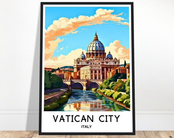Vatican City Travel Print Poster Italian Art Italy Lover Gift Wall Hanging Home Office Desk Decor Illustration