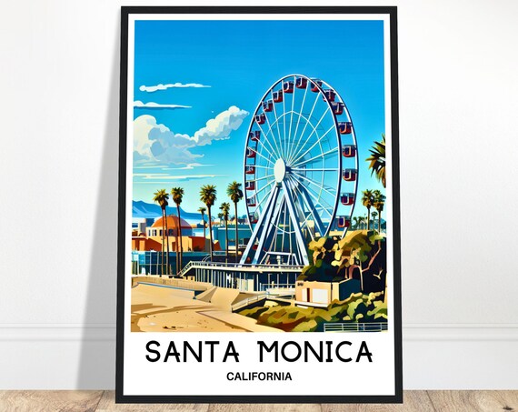 Santa Monica California Pier Ferris Wheel Vintage Travel Poster