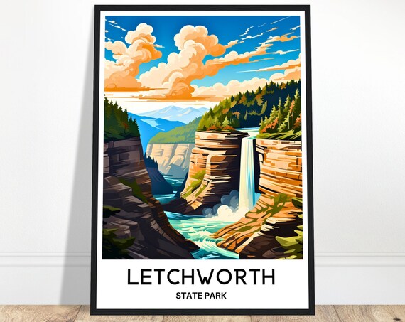 Letchworth State Park Travel Print Poster Art New York Lover Gift Wall Hanging Illustration
