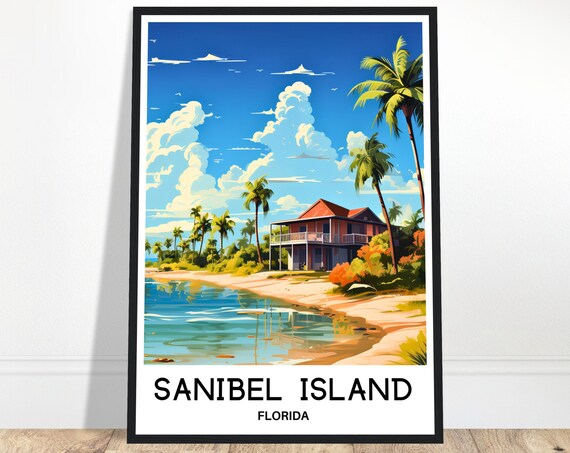 Sanibel Island Travel Print Poster Art Florida Lover Gift Wall Hanging Illustration