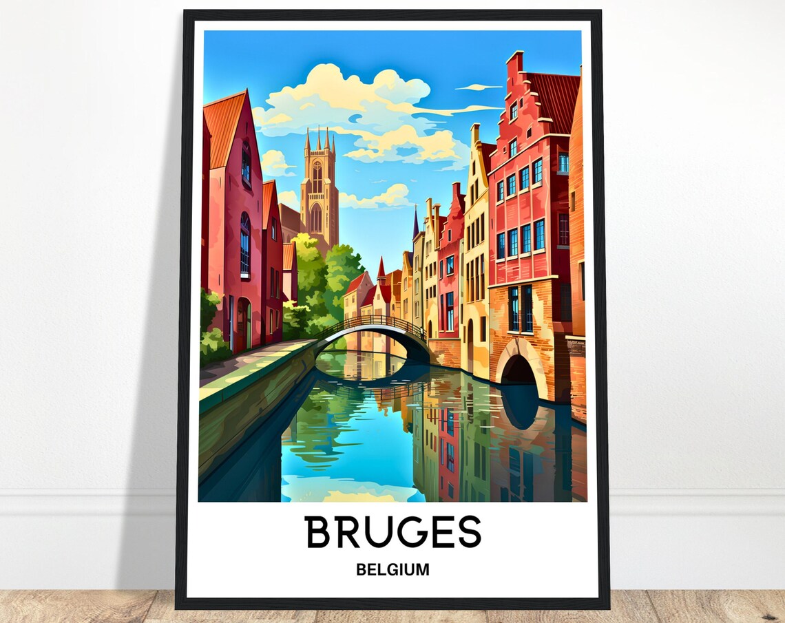 Bruges Canal Reflections Belfry Belgium Old Town Travel Poster