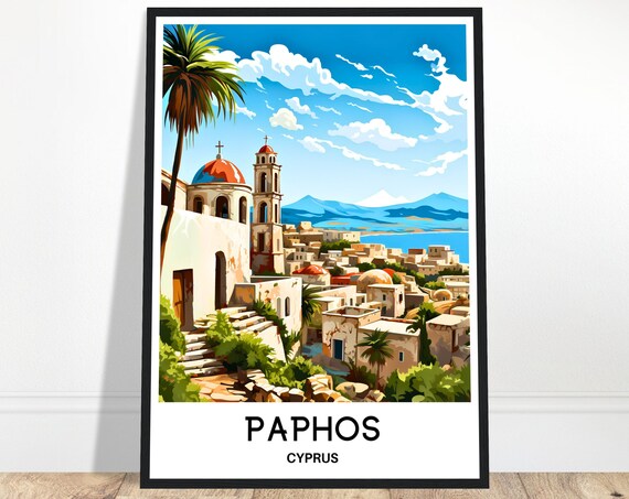 Paphos Travel Print Poster Cyprian Art Cyprus Lover Gift Wall Hanging Home Office Decor City Illustration