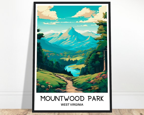 Mountwood Park West Virginia Travel Poster Mountain Trail Vintage Decor
